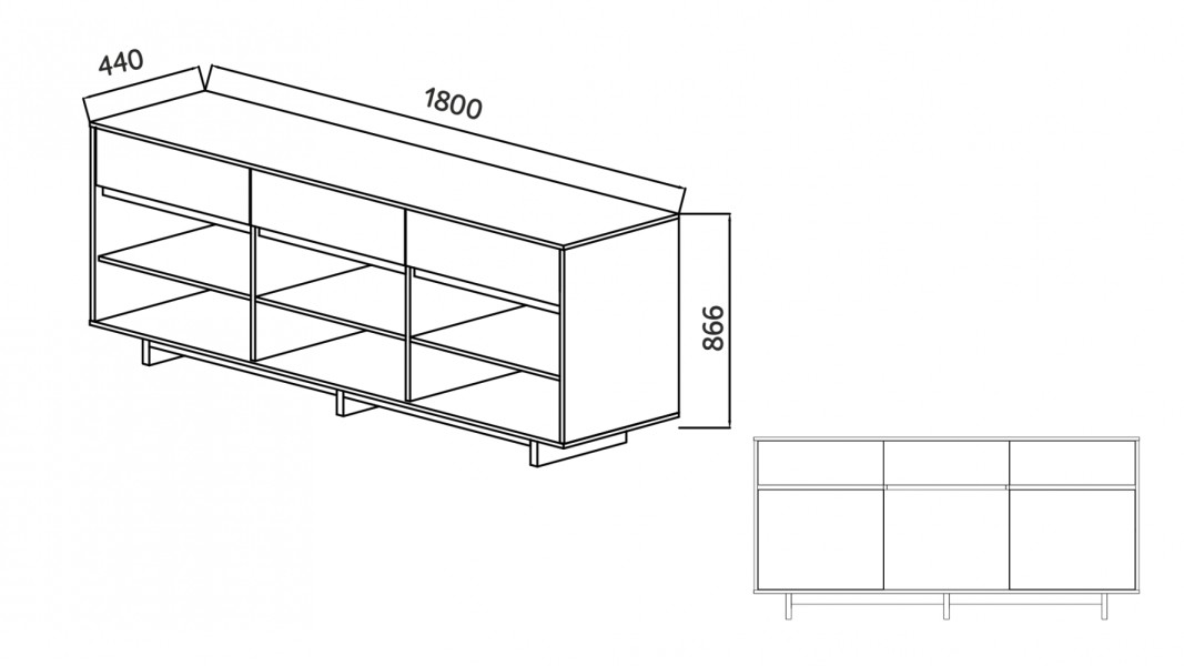 Комодино MODERNO-1800 В-2, Сосна Лапландия, Ф-4 Меренга мат